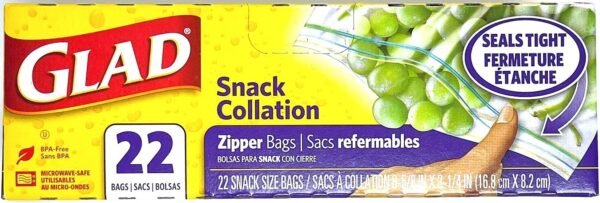 Glad 22 snack zipper bags 16.8cm x 8.2cm
