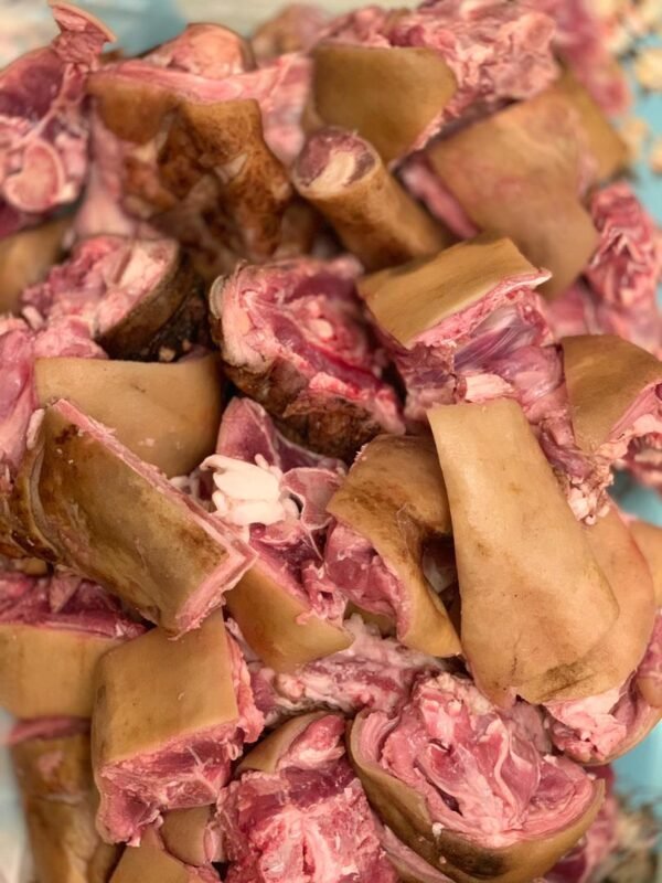 Smoked goat with skin