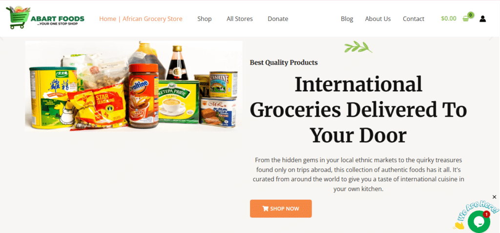 Abartfoods homepage interface